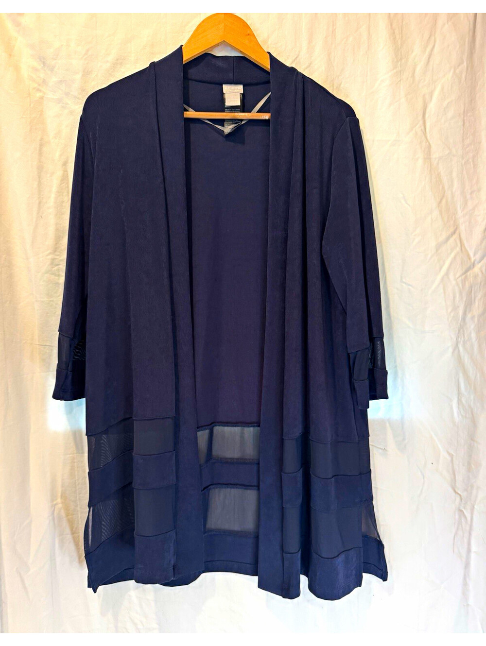 Chico's Travelers Navy Knit Cardigan Sweater Open Front Sheer 3/4 Sleeve OS
